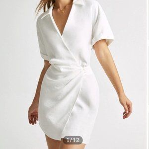 Commense Short Sleeve Collared Casual Mini Wrap Dress